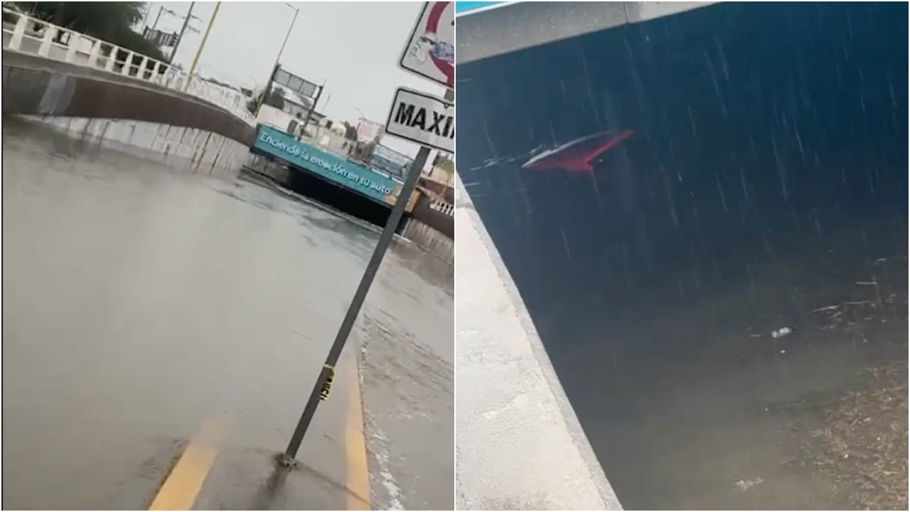 VIDEO_ Auto queda cubierto en inundaciones de Avenida Gómez Morín y Gabriela Mistral en Aguascalientes