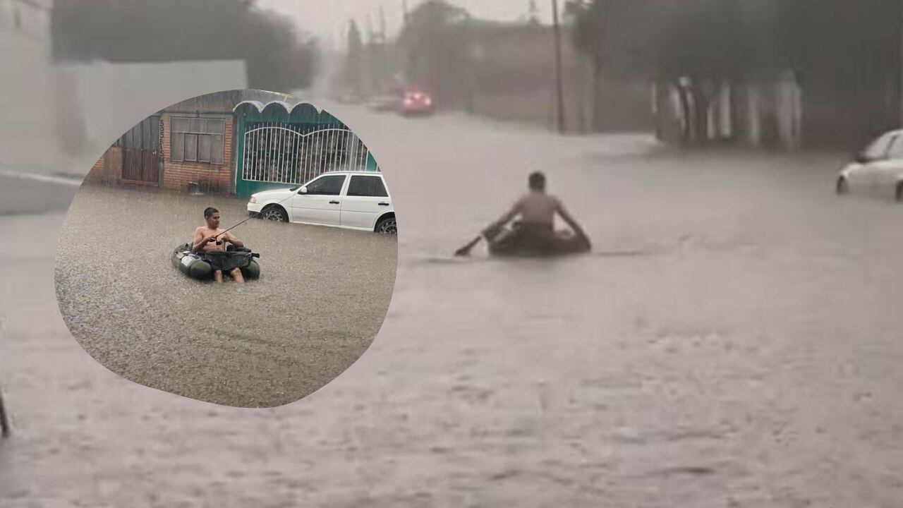 FOTO ¿Atrapó algo Captan a persona pescando durante las inundaciones en Pabellón