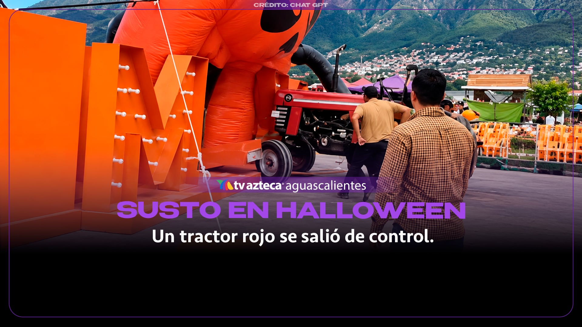 Susto en festival de Halloween: tractor fuera de control (VIDEO)