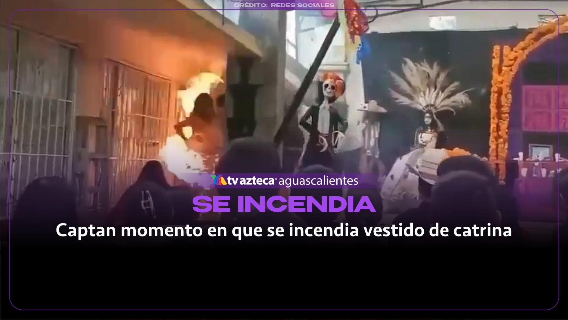 VIDEO: Captan momento en que se incendia vestido de catrina de una estudiante durante festival escolar en Hidalgo