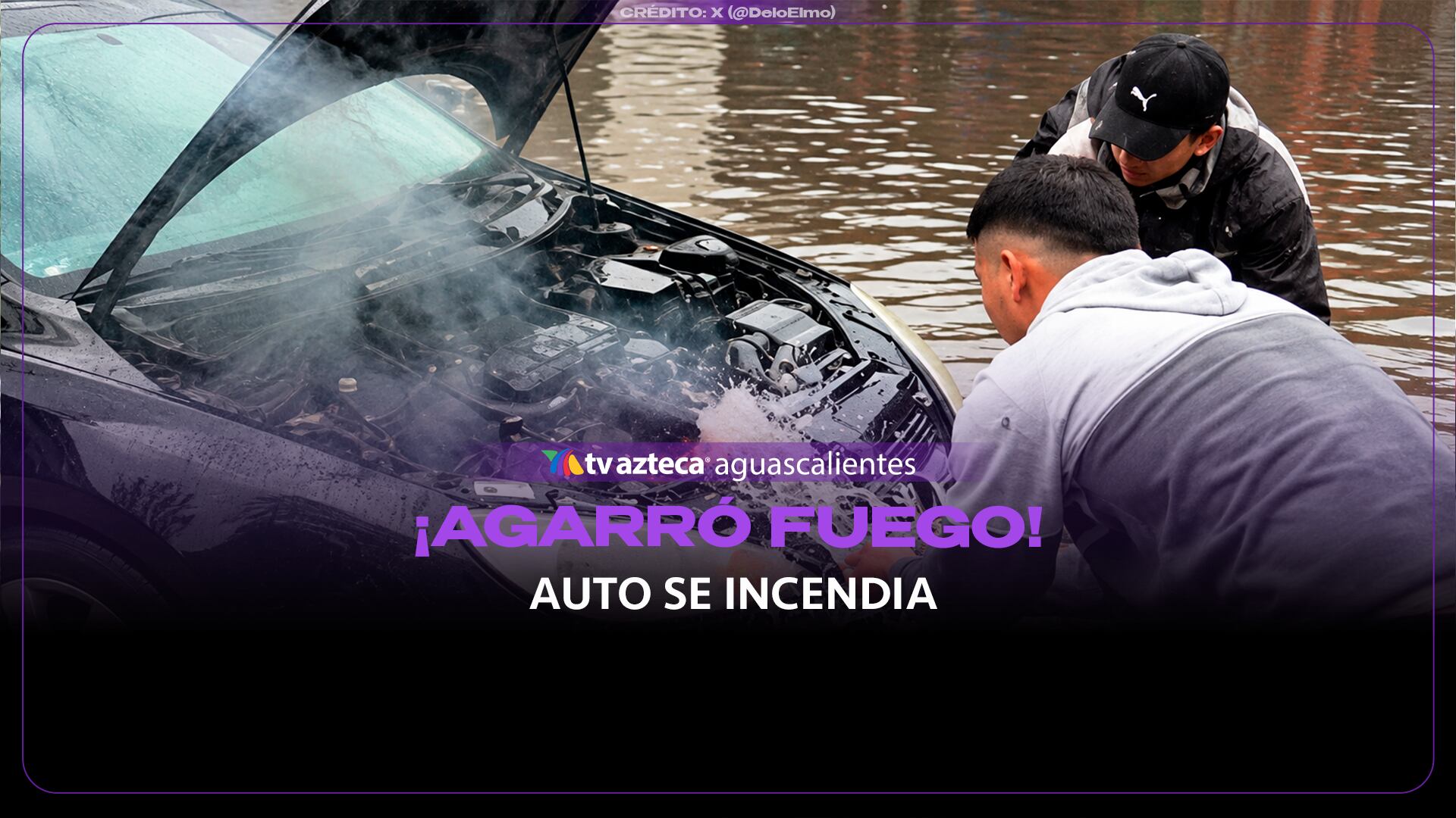 VIDEO: Auto se incendia en calle inundada, terminan remolcándolo