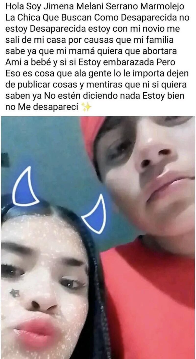La publicación que hizo adolescente embarazada reportada como desaparecida para contar su versión (FOTO)
