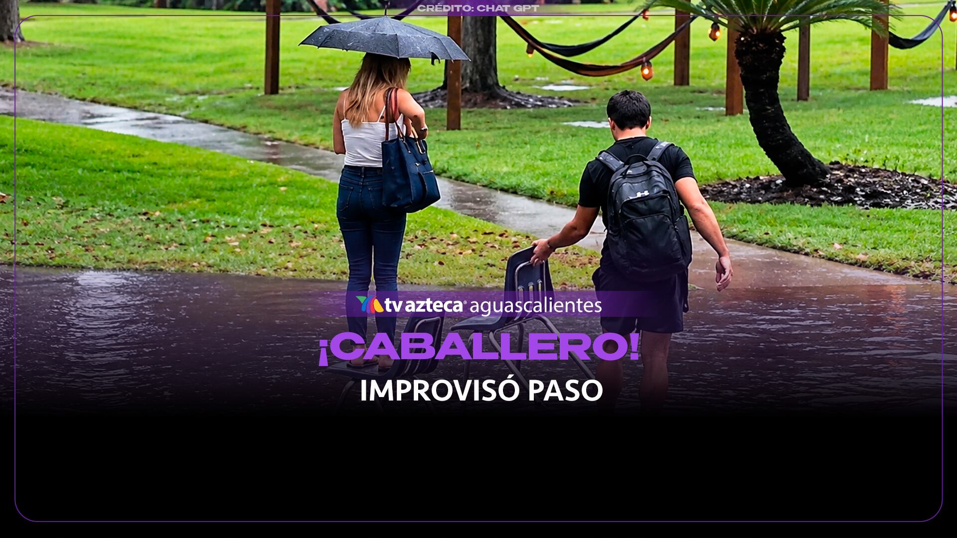 ¡Caballero moderno! Joven usa sillas para evitar que su compañera se moje