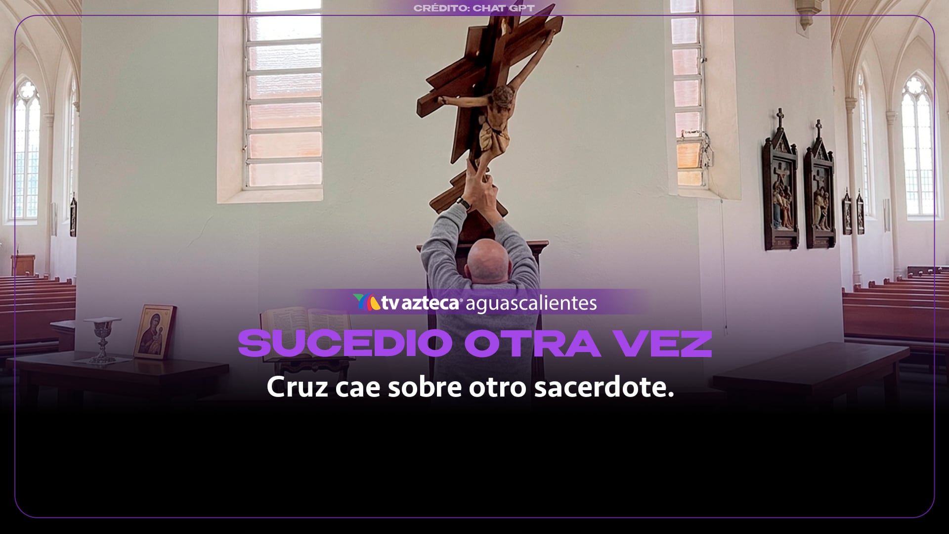 ¡Otra vez! Cruz gigante cae sobre sacerdote en iglesia